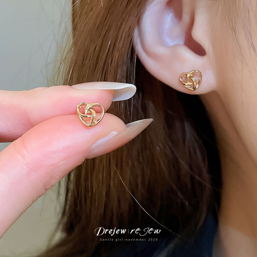 DREW 925 เข็มเงิน Simple Love สร้อยหูแฟชั่น สไตล์ส่วนตัว