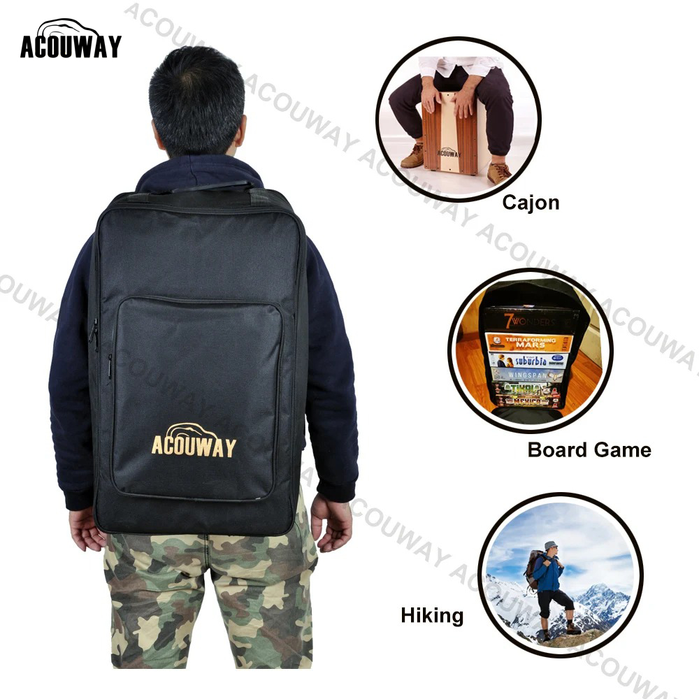 ACOUWAY Cajon ถุง กล่องกลองกระเป๋าเป้สะพายหลัง 600D 10 มม.Padding Heavy Duty ไนลอนภายนอกและพกพา Grip กระเป๋าเป้สะพายหลังสำหรับเล่นเกมกระดานหรือเดินป่ากลางแจ้งปีนเขากีฬาแคมป์ปิ้ง