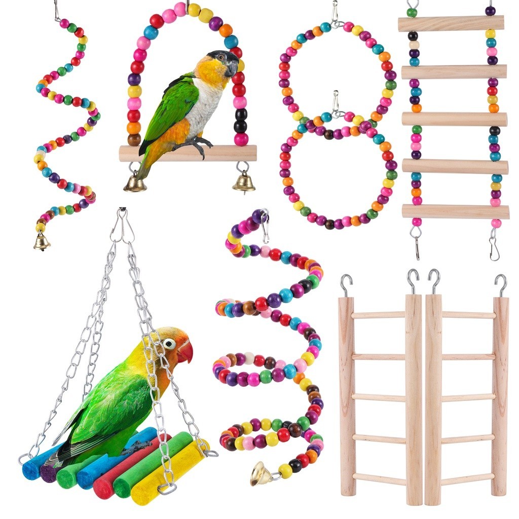 1 pc ของเล่นนกชุด Swing Chewing การฝึกอบรมของเล่นนกแก้วขนาดเล็กแขวน Hammock Parrot Cage Bell Perch ของเล่นบันไดอุปกรณ์สัตว์เลี้ยง