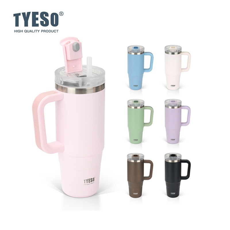 TYESO TS-8866/TS-8868 แก้วน้ําสูญญากาศ เก็บความเย็น และร้อน พร้อมหูจับ อเนกประสงค์ พร้อมหลอดดูด