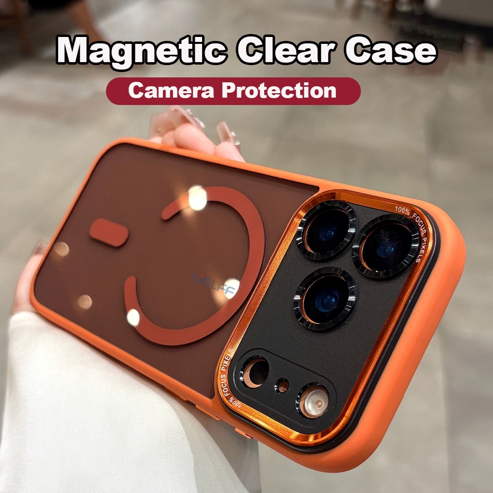 แม่เหล็กเคสโทรศัพท์ไร้สายสําหรับ iPhone 17 16 pro max Air 15 14 Plus 13 12 ปลอกกันกระแทกกล้องเลนส์ป้องกัน Hard Cover Desert Titanium
