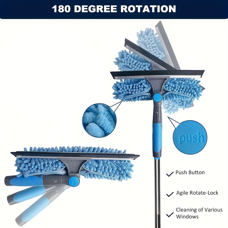 2-in-1 เอวสูงทําความสะอาดหน้าต่าง 10 Joint Extension Pole สแตนเลส Scraper และไม้กวาดหุ้มยางไมโครไฟเบอร์แบบใช้ซ้ําได้ - รูปที่ 2