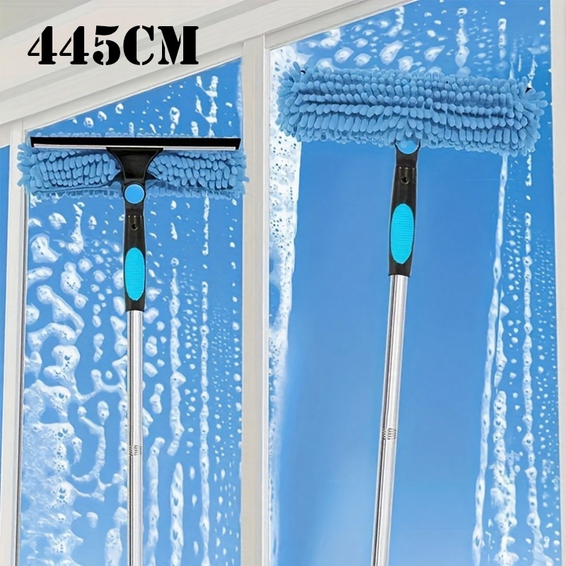2-in-1 เอวสูงทําความสะอาดหน้าต่าง 10 Joint Extension Pole สแตนเลส Scraper และไม้กวาดหุ้มยางไมโครไฟเบอร์แบบใช้ซ้ําได้