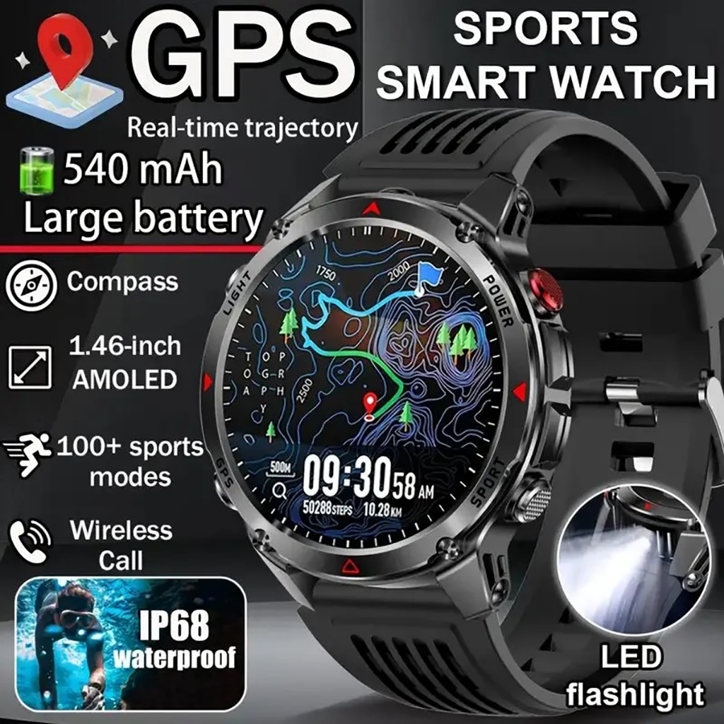 ใหม่ GPS กีฬา Smartwatch เข็มทิศผู้ชายพร้อมแบตเตอรี่ขนาดใหญ่ 540mAh และ 3ATM Professional Water Resistance เหมาะสําหรับ