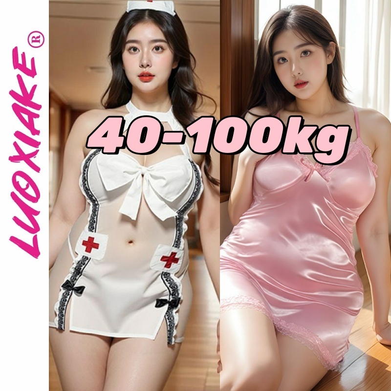 LUOXIAKE ชุดชั้นในเซ็กซี่ขนาดบวก (40-100 กก.) ชุดแม่บ้านและพยาบาลที่เย้ายวน, ลูกไม้ซีทรู Teddy Babydoll 2025.09