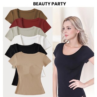 S-2XL Women Elastic Basic T-Shirts With Chest Pad Plain Solid plus size Tops