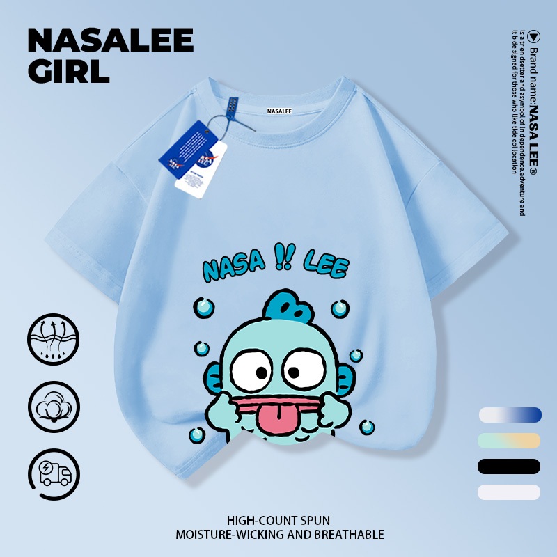 【ส่งของในวันเดียวกัน】เสื้อยืดแขนสั้นเด็ก NASA เนื้อฝ้ายสีฟ้าอ่อน ระบายอากาศดี ลายปลาการ์ตูนนีโม ใส่ได้ทั้งเด็กชาย-เด็กหญิง สไตล์เท่ๆ ทรงหลวม