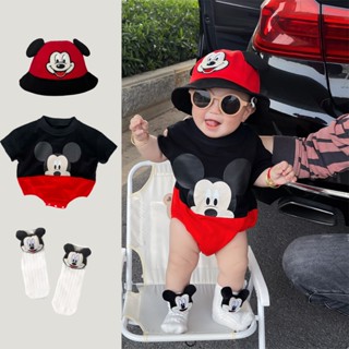 ชุดจั๊มสูทรอมเปอร์ แขนสั้น ลายการ์ตูนมิกกี้เมาส์ แฟชั่นฤดูร้…