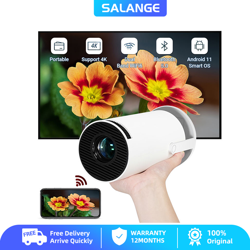 【Thailand Delivery】Salange HY300 Pro 4K มินิโปรเจคเตอร์พร้อม WiFi และ Bluetooth, การหมุน 180 ° & คีย์สโตนอัตโนมัติ, รองรับเต็ม HD 1080P, เครื่องฉายภาพยนตร์กลางแจ้งแบบพกพา Android 11 OS, เข้ากันได้กับ TV Stick / Windows / iOS / Android / HDMI / USB