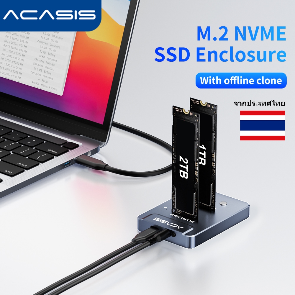 Acasis Dual Bay M . 2 Nvme Ssd Enclosure พร้อมฟังก์ชั่นสาย Usb - C 3 . 1 Gen2 10 Gbps Ssd สีพื้น State Drive