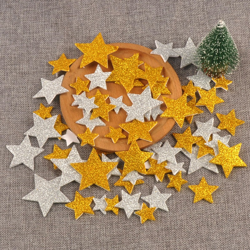 100 ชิ้น 2-5 เซนติเมตร Golded/เงินผสม Christmas Star Eva พร้อมกาวสําหรับ DIY Scrapbook อุปกรณ์เสริมเครื่องประดับคริสต์มาส Xmas ปีใหม่ตกแต่งบ้าน CP4269