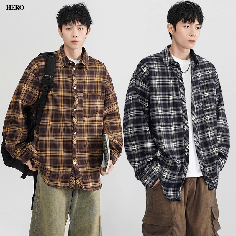 HEROเสื้อลายสก็อตแขนยาว ผ้านิ่มสบายไม่ร้อน 🔥ส่งไวจากไทย🔥 ใส่ได้ทั้งชายและหญิง สินค้ามือ1 สไตล์เกาหลี สวมใส่สบาย แฟชั่นสําหรับผู้ชาย ใส่ทำงาน สำหรับผู้ชาย สไตล์อินเทรนด์ นื้อผ้าดี
