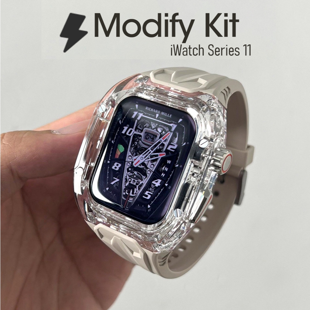สําหรับ iWatch Series 11 46/42 มม. คริสตัลเคส + สายนาฬิกา Ultra3 49/45 มม. RICHARD Mile สไตล์ซิลิโคน ปรับเปลี่ยนสําหรับ iWatch 44/40 มม. Series 9/8/7/6/5/4/SE3