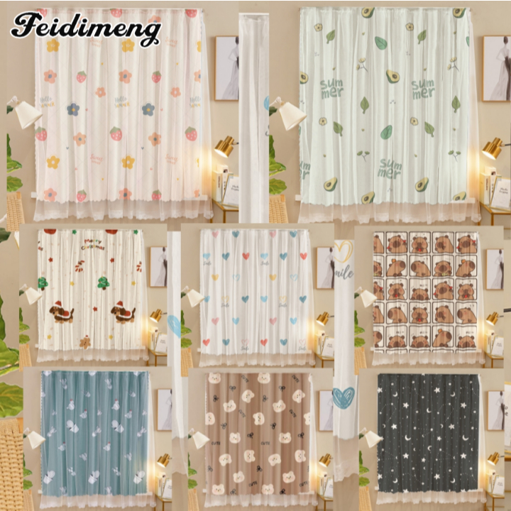 FDM ม่าน ผ้าม่านตีนตุ๊กแก ผ้ากั้นห้อง ลายการ์ตูน สไตล์มินิมอล ไม่ต้องเจาะผนัง สีไม่ตก ตั้งค่าเองได้