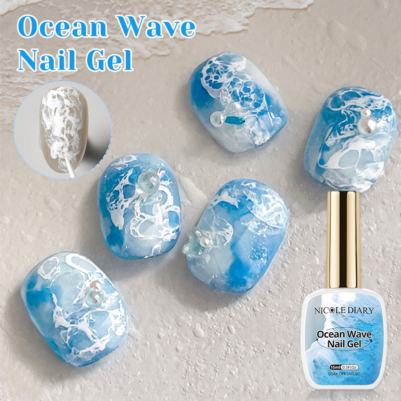 NICOLE DAIRY 15ml Bubble Ocean Wave กาวสีขาวเจลเล็บฤดูร้อนเล็บ Poke เคลือบเงา UV LED Soak Off เจลสําหรับเล็บแต่งเล็บ