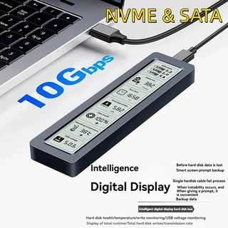 M2 SSD กรณี NVMe SATA Dual Protocol 10Gbps พร้อมจอแสดงผลหน้าจออัจฉริยะดิจิตอล USB3.2 Gen2 ประเภท C Disk กล่อง M.2 SSD Enclosure