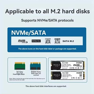 M2 SSD กรณี NVMe SATA Dual Protocol 10Gbps พร้อมจอแสดงผลหน้าจออัจฉริยะดิจิตอล USB3.2 Gen2 ประเภท C Disk กล่อง M.2 SSD Enclosure