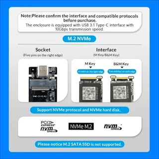 M2 SSD กรณี NVMe SATA Dual Protocol 10Gbps พร้อมจอแสดงผลหน้าจออัจฉริยะดิจิตอล USB3.2 Gen2 ประเภท C Disk กล่อง M.2 SSD Enclosure