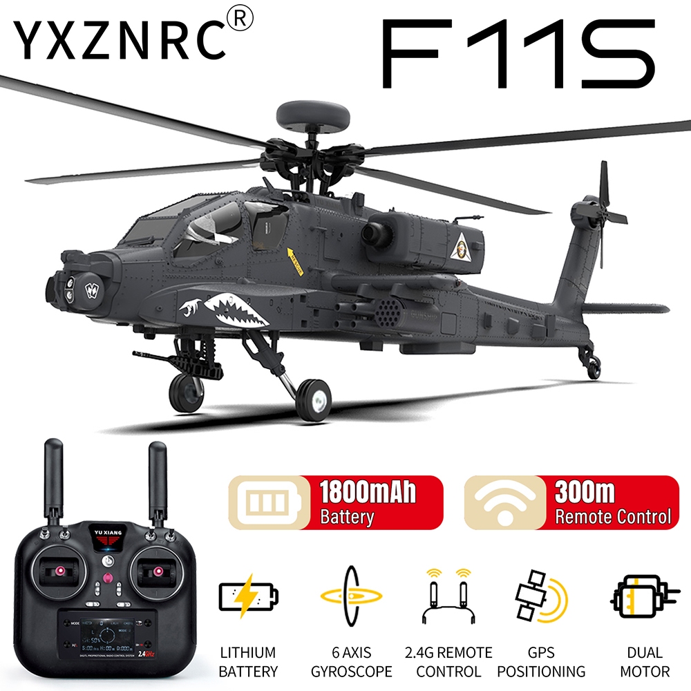 ​Yzznrc F11S RC เฮลิคอปเตอร์ 1:32 AH-64D Apache 2.4G 6 แกน Gyro 9CH GPS Optical Flow ตําแหน่ง 5.8G ก