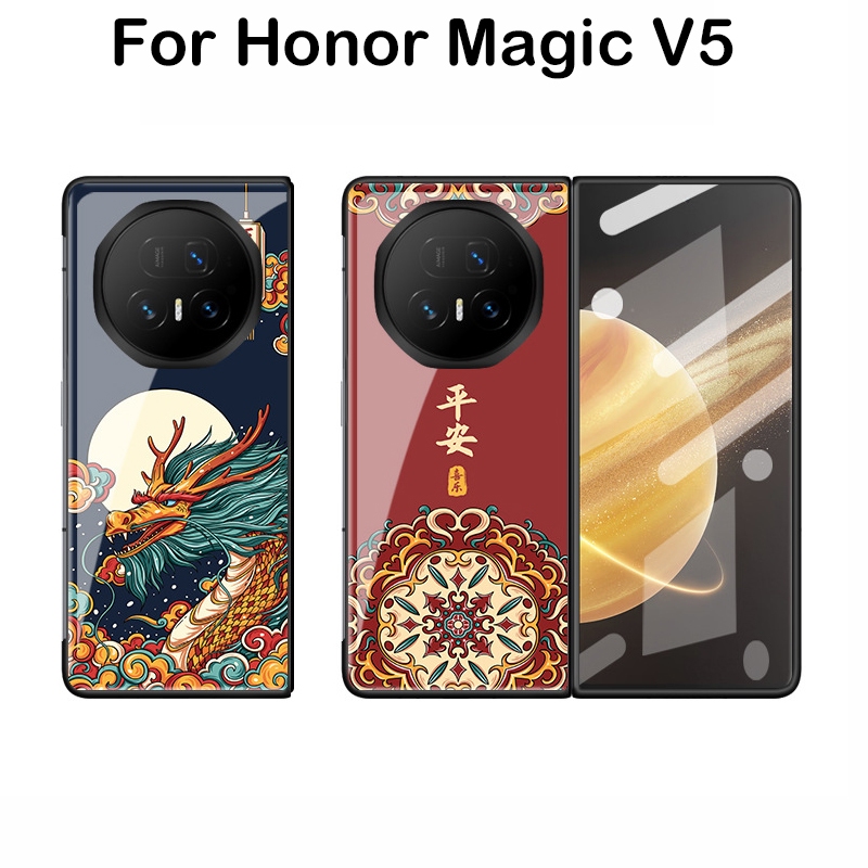 MagicV5 ปลอกสําหรับ Honor Magic V5 Magic V3 Magic V2 Magic V ที่กําหนดเองสิงโตมังกรรูปแบบแก้วอะคริลิ