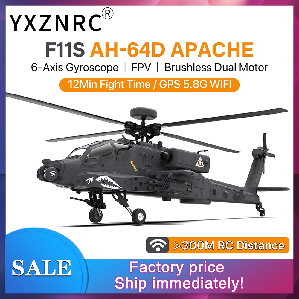 ​Yxznrc F11S RC เฮลิคอปเตอร์ YuXiang AH-64D Apache 2.4G 6 แกน Gyro 9CH GPS 1:32 รีโมทคอนโทรลเฮลิคอปเ
