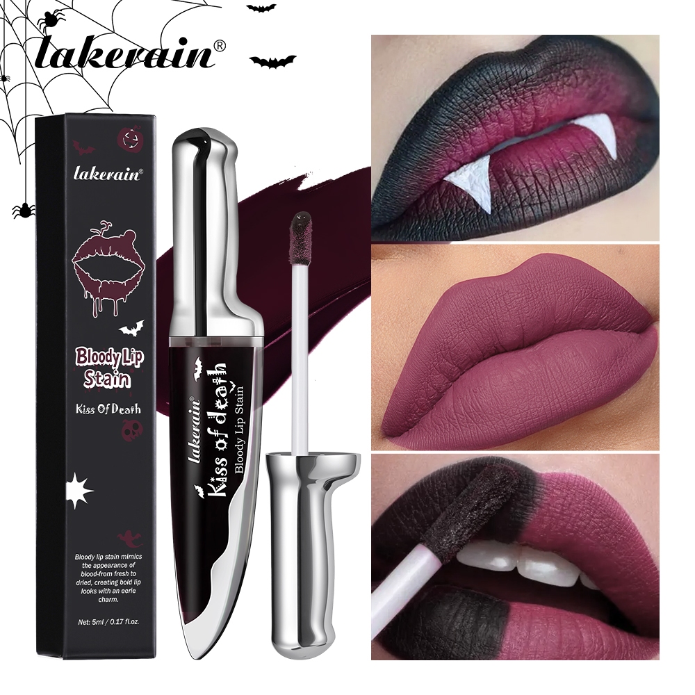 Lakerain Lip Stain Kiss Of Death Bloody Gothic Halloween Liquid ลิปสติกกันน้ําไม่ติดสี Darkens Over 