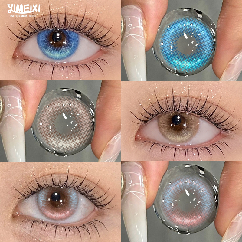 YIMEIXI คอนแทคเลนส์สี 2 ชิ้นพร้อมเกรด 14.5 มม. Iris Hybrid Blue/Pink/Brown คอนแทคเลนส์ 12 เดือนใช้