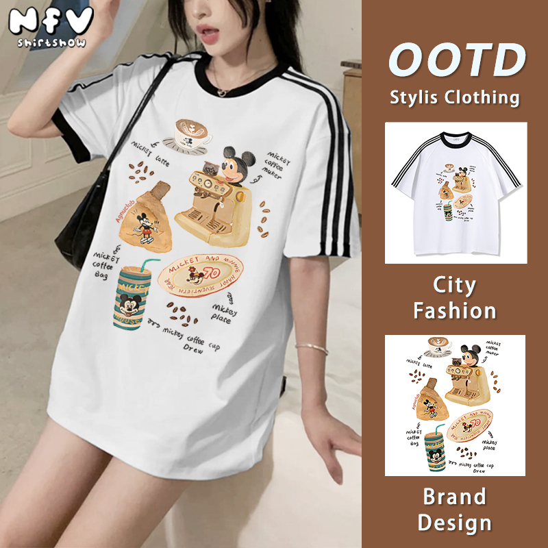 NFV เสื้อยืดแขนสั้นคอกลม✨แฟชั่นเกาหลี ลายพิมพ์มิกกี้เม้าส์ ใส่สบาย ระบายอากาศ ทรงหลวม แฟชั่น YG2727