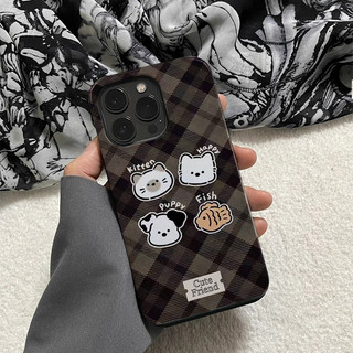 2-in-1 เพื่อนน่ารัก Apple 17/16 เคสโทรศัพท์ iPhone 15 Pro Max ฟิล์มใหม่ 14/13 Creative 12/11 Pro Max 7/8 Plus เคสโทรศัพท์เคลือบเงาสองชั้น