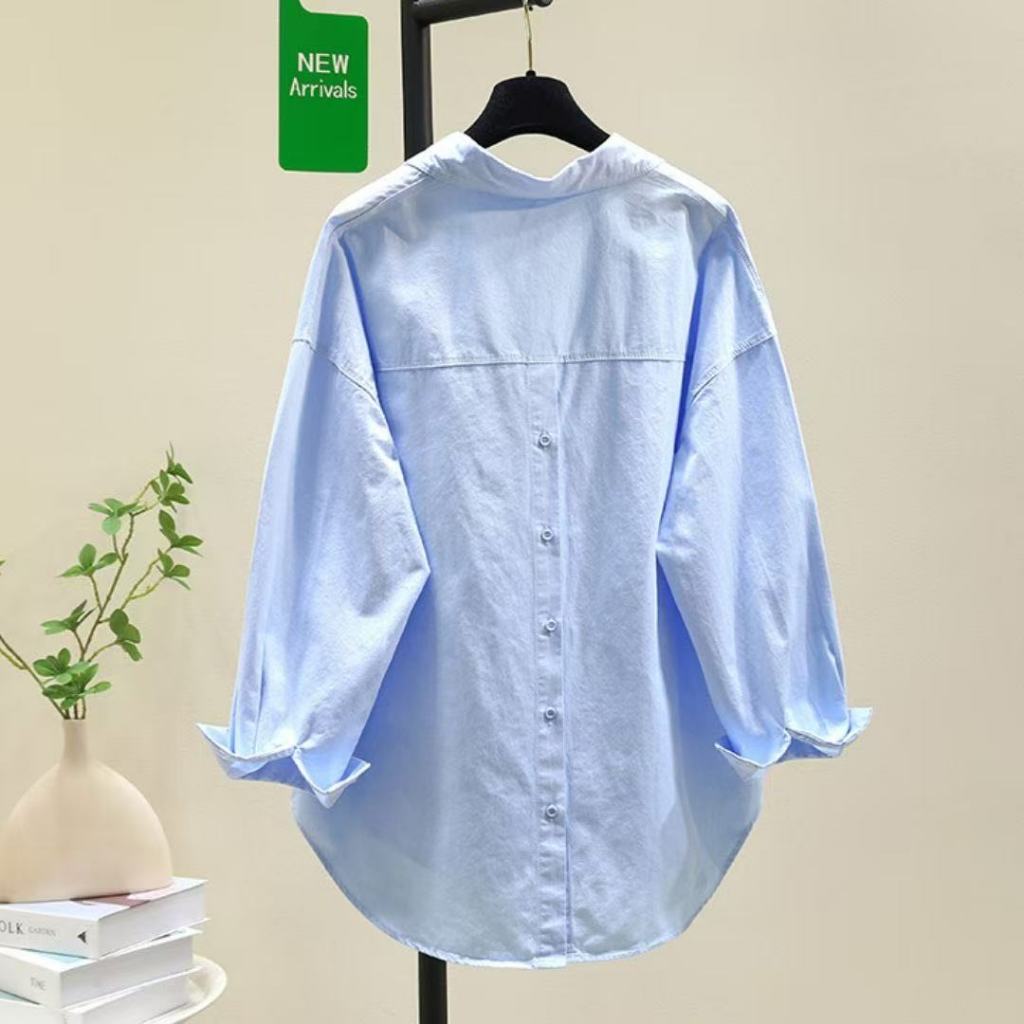 เสื้อแขนยาวสไตล์เกาหลีสำหรับผู้หญิง ทำจากผ้าฝ้าย ใส่สบาย เหมาะสำหรับสวมใส่ในชีวิตประจำวัน