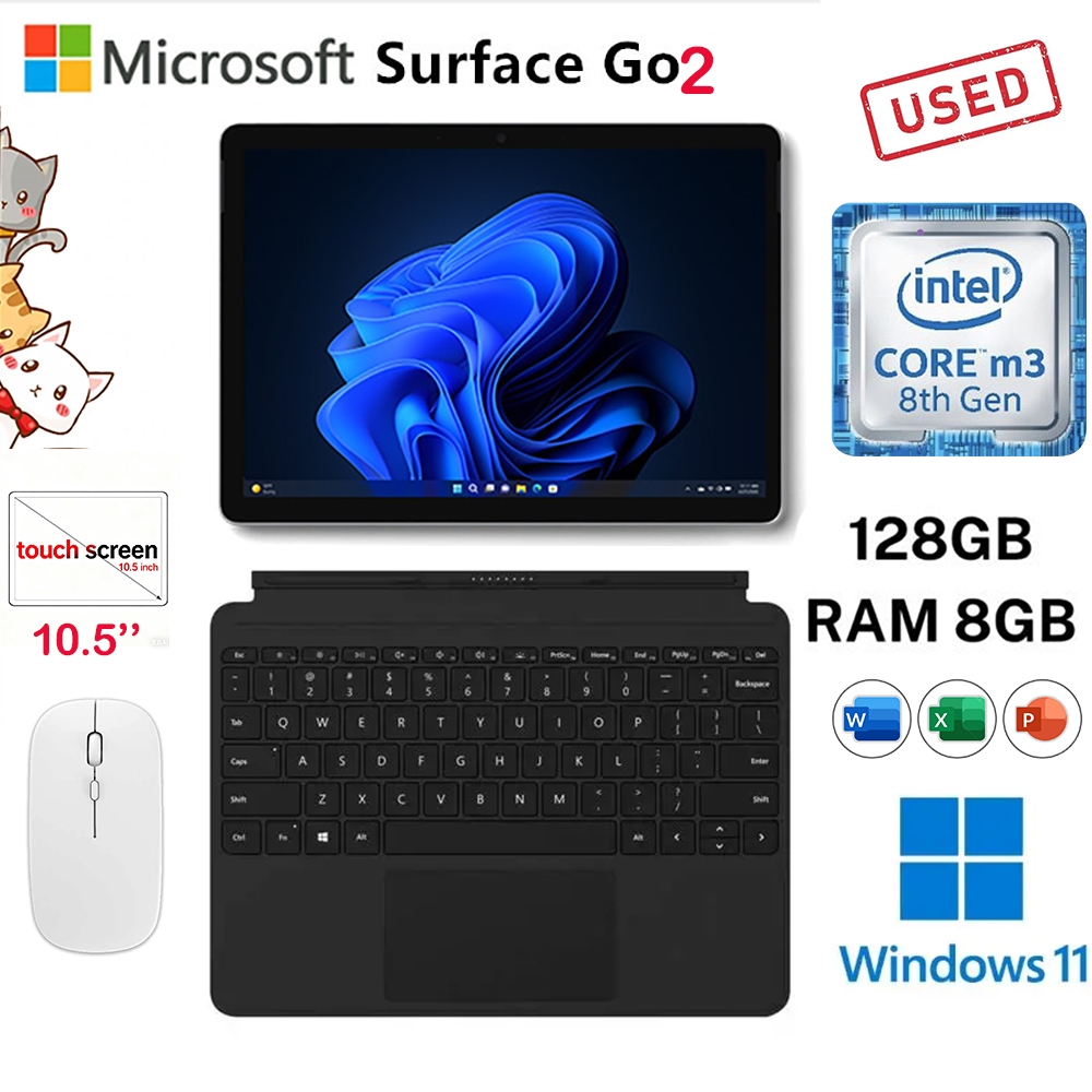 Microsoft Surface Go 2 8GB RAM 128GB SSD 10.5 นิ้วหน้าจอสัมผัส Intel Core M3 8100Y Windows 11 แท็บเล