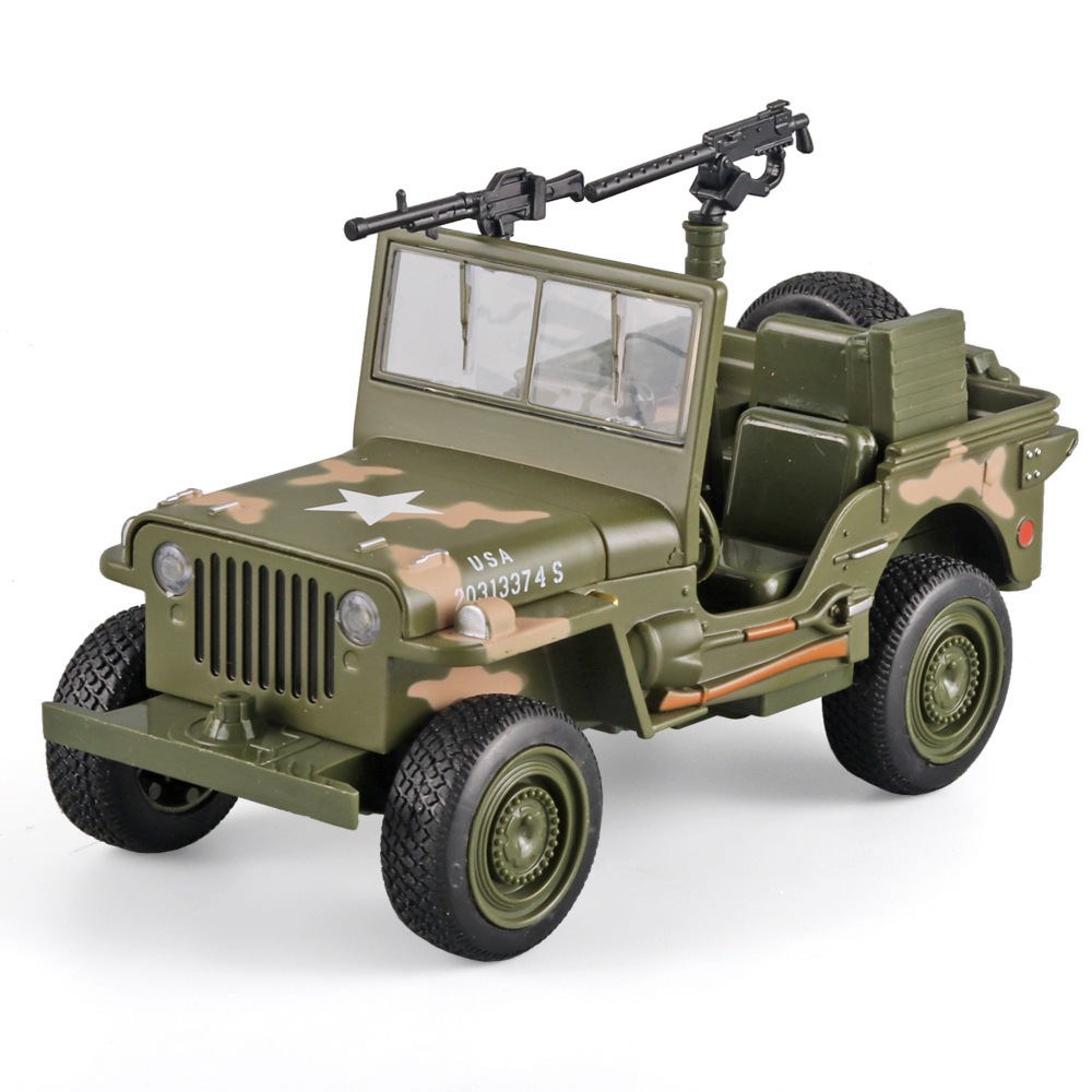 DL 1:32 Willis Jeep รุ่น World War II ของเล่นจําลองทหารรถออฟโรดโลหะของเล่นรถสําหรับเด็กเด็กของขวัญงานอดิเรกคอลเลกชัน