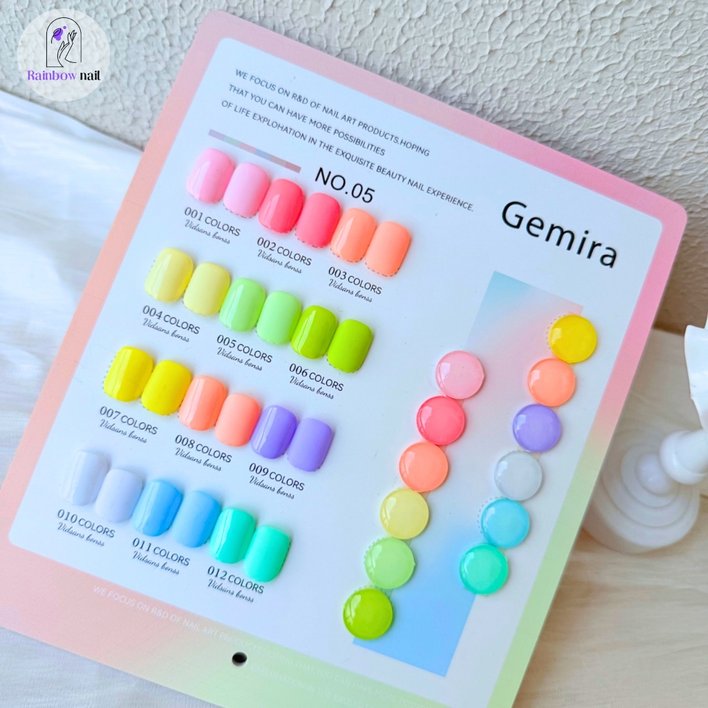 12 สีเจลยาทาเล็บชุด Gemira สีมาการอง Macaron Color Series สีอิ่มตัว 12ขวดเจล+กราฟสีสำเร็จรูป