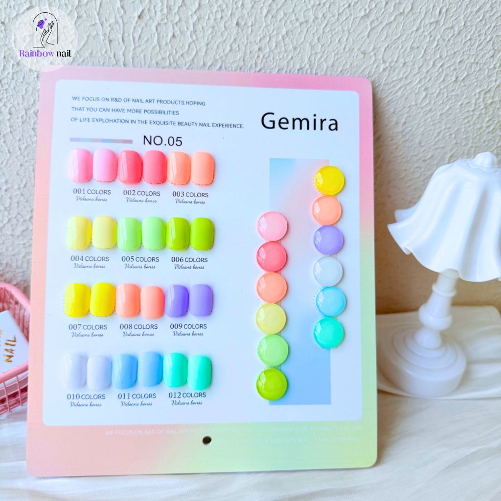 12 สีเจลยาทาเล็บชุด Gemira สีมาการอง Macaron Color Series สีอิ่มตัว 12ขวดเจล+กราฟสีสำเร็จรูป - รูปที่ 3