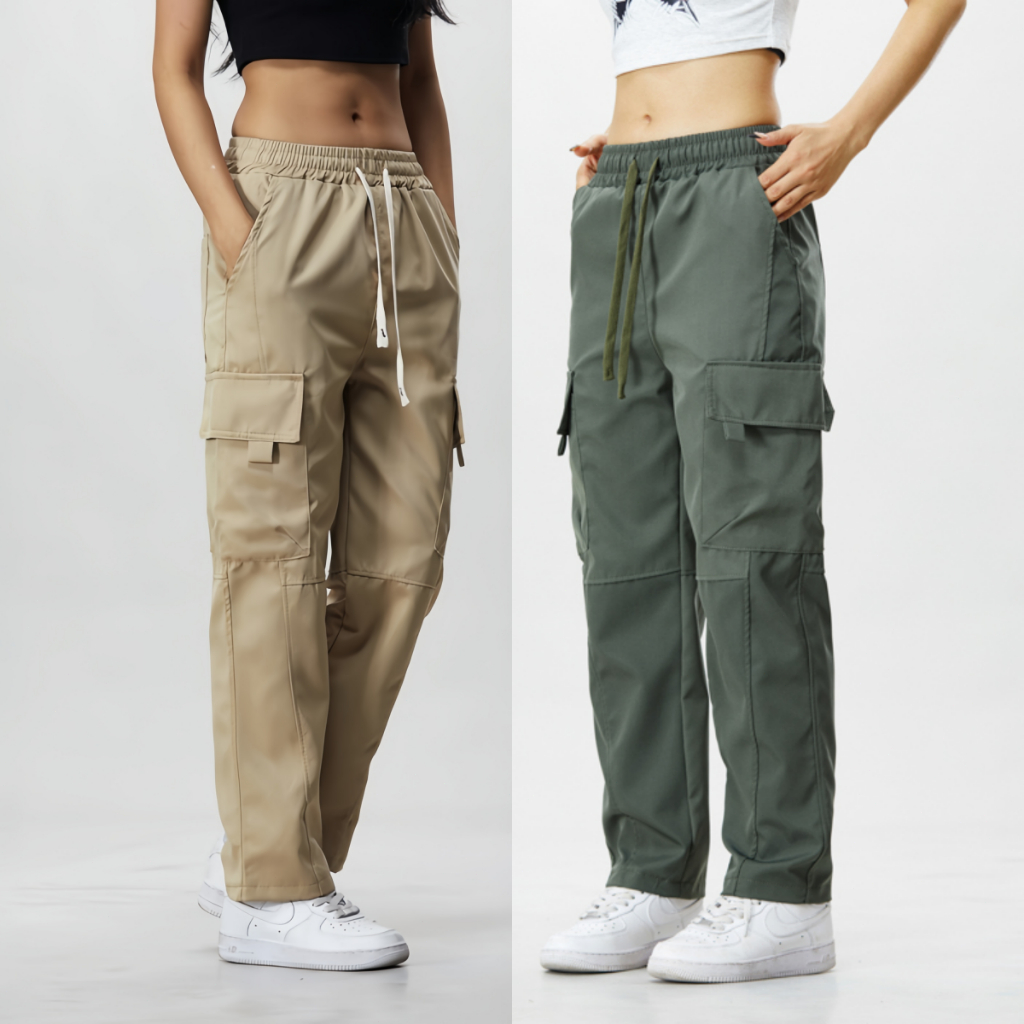 สไตล์ญี่ปุ่นความเรียบง่ายสวมใส่ได้กับหลายลุค ดีไซน์เอวยางยืดเสื้อผ้าผู้หญิง กางเกง