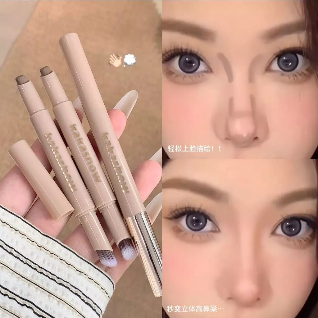 KAKASHOW Brown Contour Stick พร้อมแปรง - สูตรมอยส์เจอร์ไรเซอร์ด้านธรรมชาติ กันน้ํา และกันรอยเปื้อน การแกะสลัก 3 มิติที่ราบรื่นสําหรับการนําเสนอ C568