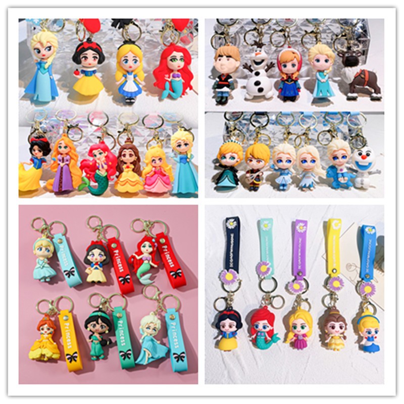 Frozen Princess Elsa Anna Snow White Cinderella Rapunzel Key จี้การ์ตูนซิลิโคนพวงกุญแจรถน่ารักสร้างสรรค์ของขวัญพวงกุญแจ