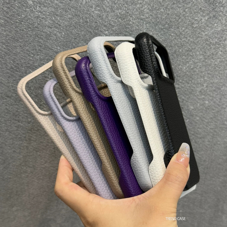 แฟชั่น Litchi หนังสีสําหรับ iPhone 17 16 15 14 13 Pro Max 17Air ธุรกิจ PU Matte กันชนกันกระแทก