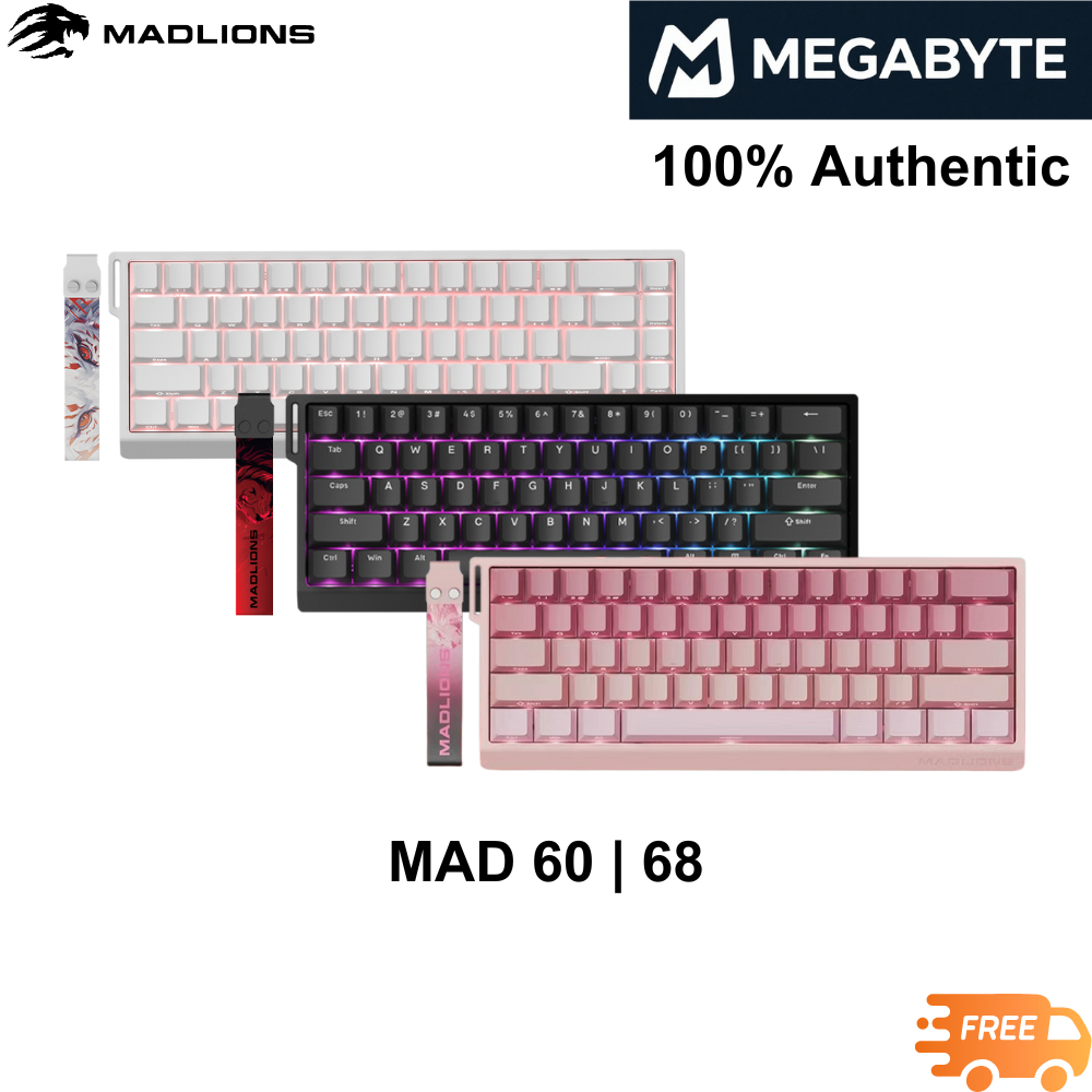 MADLIONS MAD60/MAD68 HE คีย์บอร์ดแม่เหล็กสีขาว,แบบมีสายแบบถอดเปลี่ยนได้ร้อน 61/68 คีย์เกม MAD 60/MAD