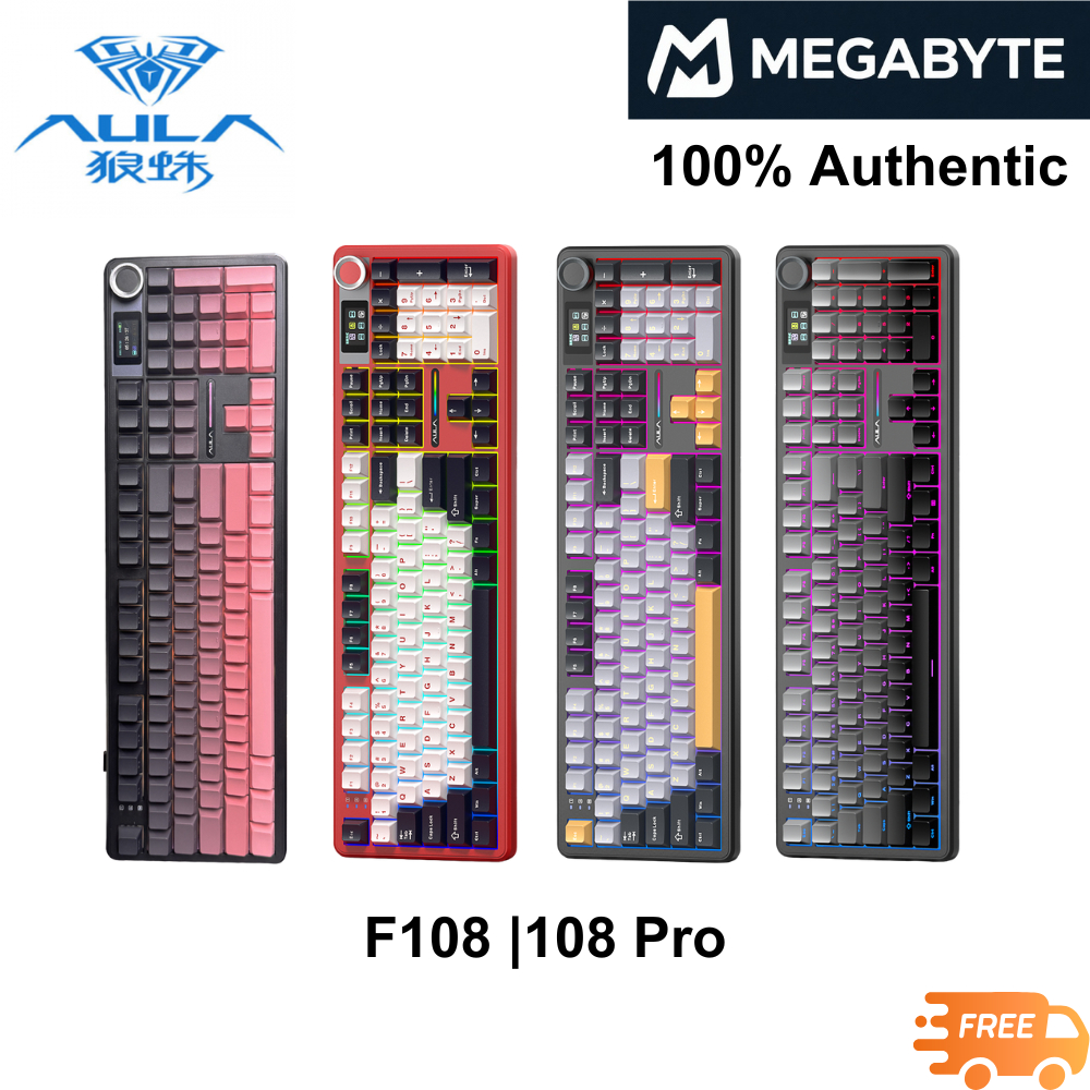 AULA F108 & F108 Pro | คีย์บอร์ดเครื่องกล | ไร้สาย/บลูทูธ/มีสาย | จอแสดงผลมัลติฟังก์ชั่น | ตัวยึดปะเ