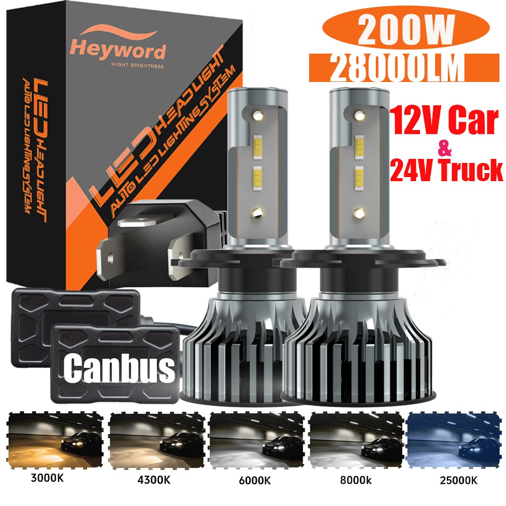 3-ปีรับประกันHeyword Super bright 200W 28000LM 2PCS led ไฟหน้ารถหลอดไฟไฟหน้า H4 หลอดไฟ Canbus 6000K 6500k 8000k 25000k 3000k 4300k แสงสีขาว 9006 h7 h1 h3 9005