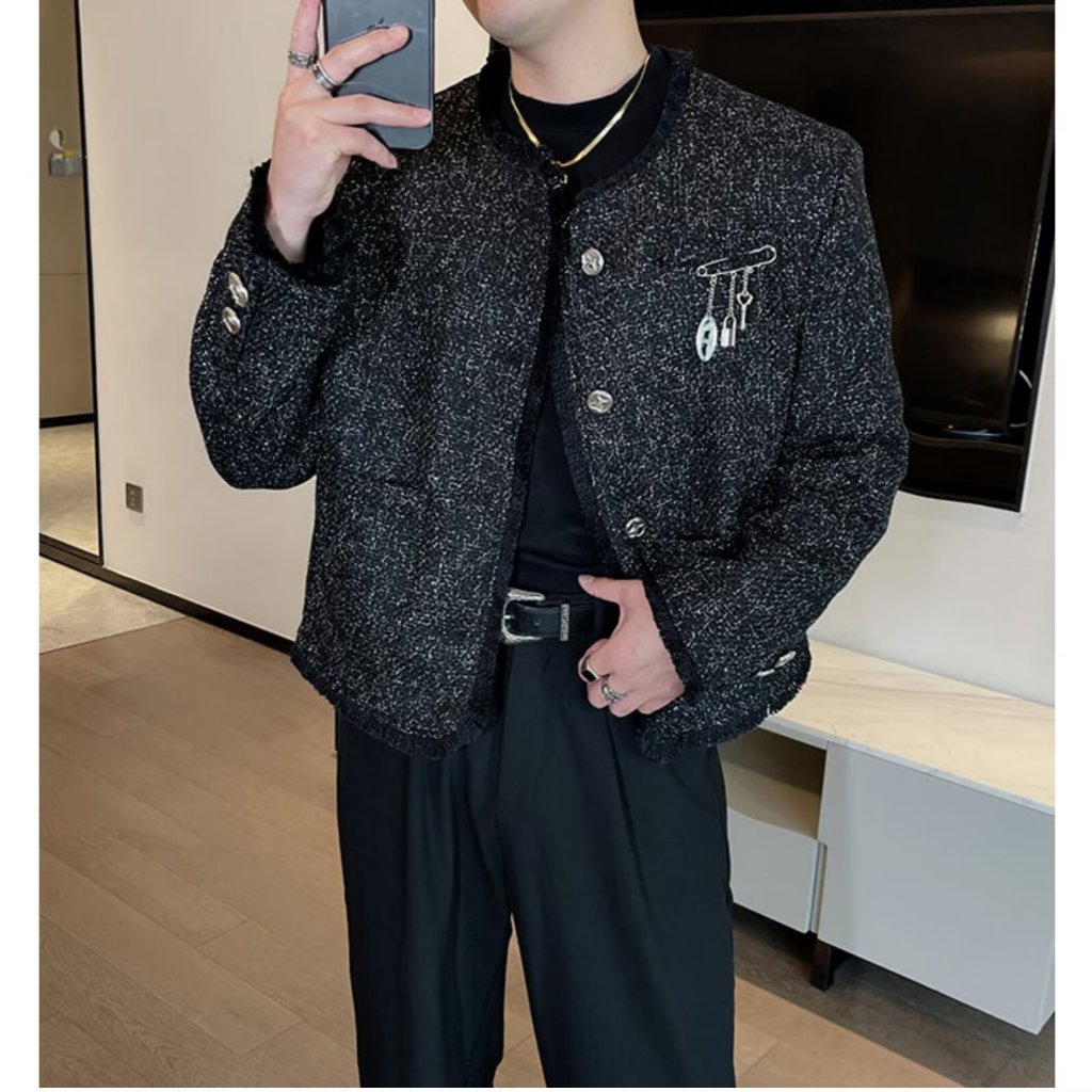เสื้อแจ็คเก็ตผู้ชายสไตล์เกาหลีสำหรับฤดูใบไม้ผลิและฤดูใบไม้ร่วง บางพอดีตัว แฟชั่นใหม่ปี 2025