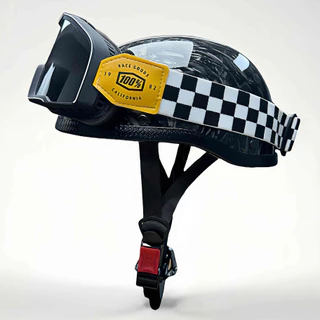 หมวกกันน็อคครึ่งใบ หมวกกันน็อคมอเตอร์ไซค์วินเทจ Retro Racer Scooter สีดําด้าน EPS ซับใน DOT ได้รับการรับรอง