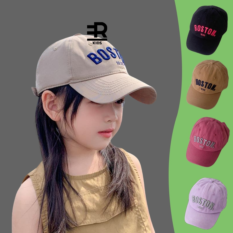 หมวกเบสบอลสไตล์เกาหลีแบบเรียบง่าย บอสตันปัก เหมาะสำหรับเด็กอายุ 2-8 ปี สวมใส่สบาย