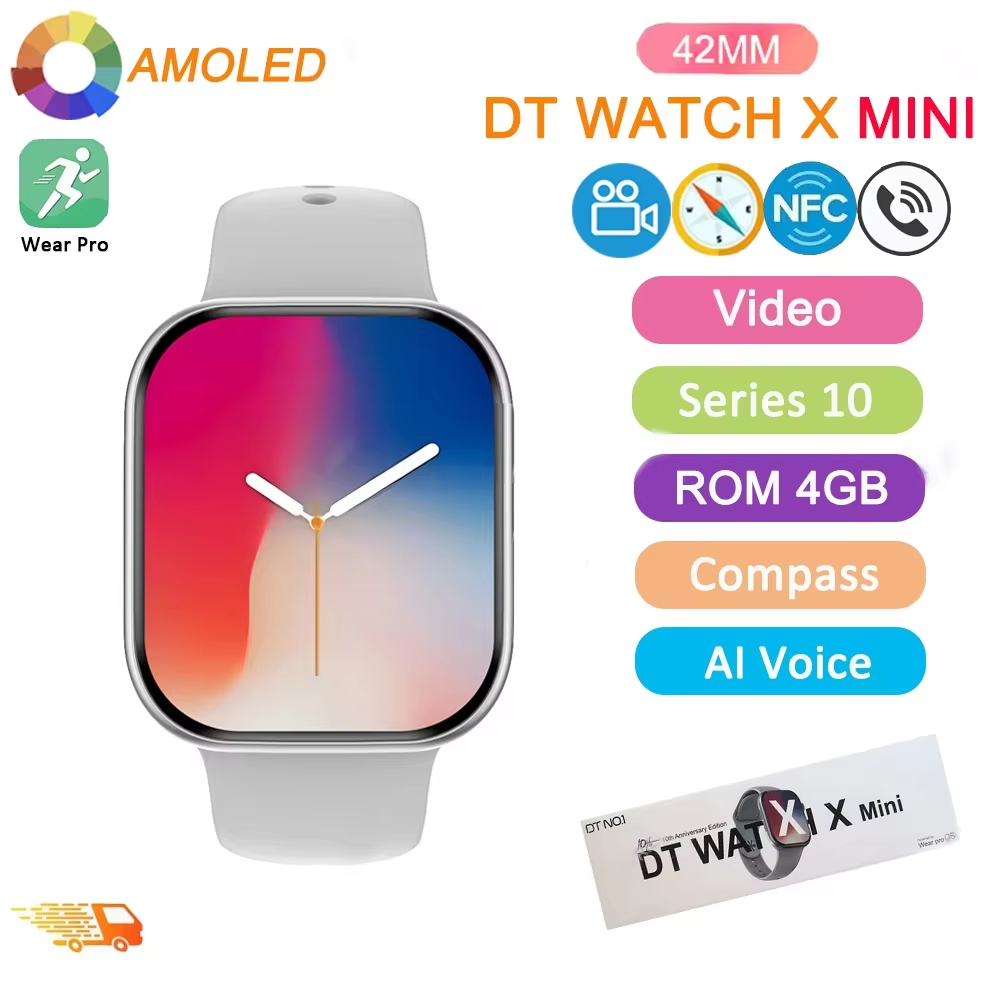 DT นาฬิกา X 10th Mini ผู้หญิง SmartWatch 42 มม.AMOLED 4GB ROM NFC ChatGPT เข็มทิศเล่นวิดีโอ Gesture 