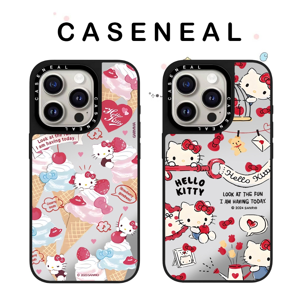 CASENEAL ไอศกรีม Kitty คุณภาพสูงกระจกเคสโทรศัพท์เหมาะสําหรับiPhone 17ProMax 17pro 17 air 16promax 16 15promax 15 14promax 13 13Promaxแฟชั่นAnti Drop Hard Case