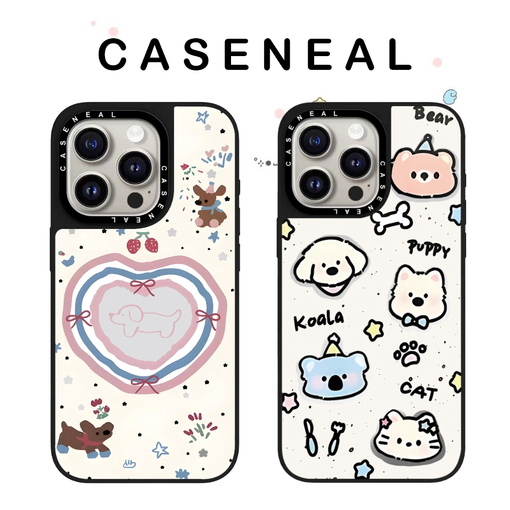 CASENEAL Love Cherry Dog คุณภาพสูงกระจกเคสโทรศัพท์เหมาะสําหรับiPhone 18ProMax 17pro 17 air 16promax 16 15promax 15 14promax 13 13Promaxแฟชั่นAnti Drop Hard Case