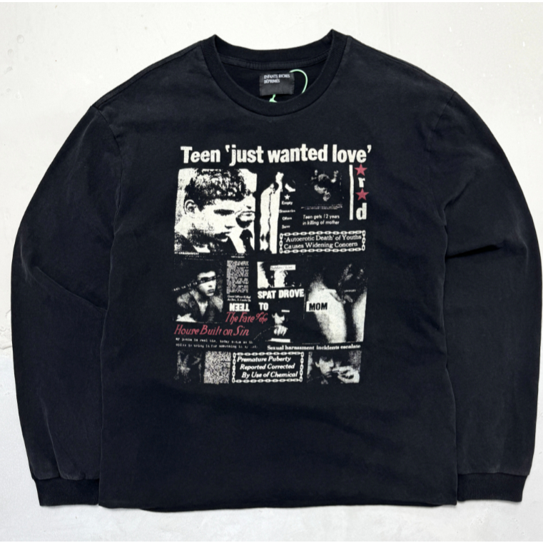 เสื้อ ERD แขนยาวรอบคอ การตกแต่งแบบดิสเทรสซ์และการบดล้างน้ำ