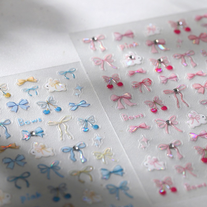 สติ๊กเกอร์ติดเล็บ ตกแต่งเล็บ 5D Emboss สีสันโบว์กระต่ายน่ารักการ์ตูน Nibirudu