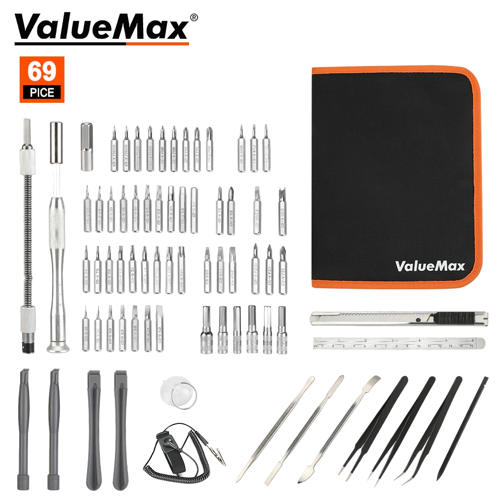 ValueMax ชุดเครื่องมือซ่อมอิเล็กทรอนิกส์ 69 in 1, ชุดไขควง精密 สำหรับซ่อมมือถือ คอมพิวเตอร์ นาฬิกา